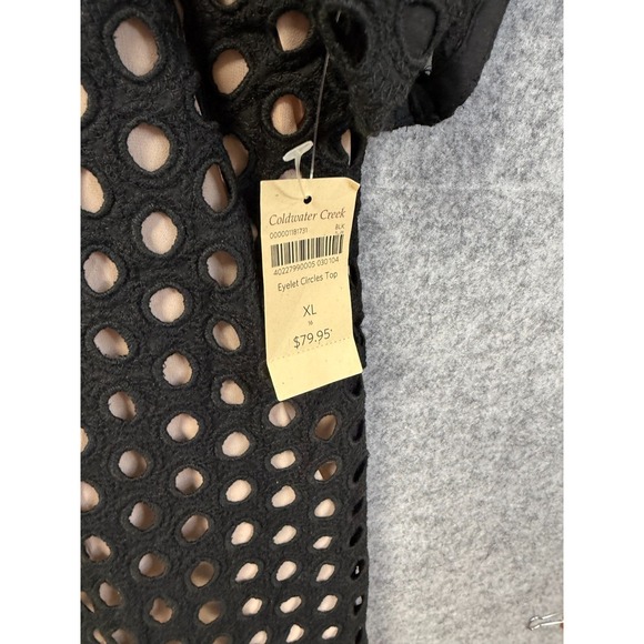 Coldwater Creek Black Eyelet Short Sleeve Cut-Out Blouse Women's Size XL/16 - Picture 3 of 9